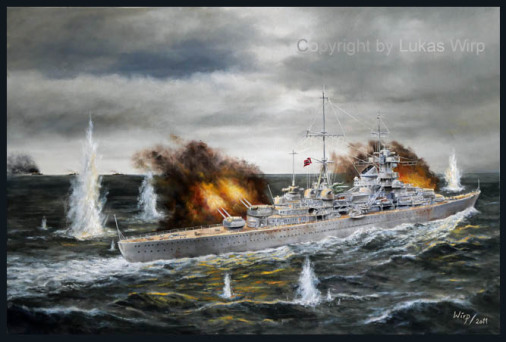 Kriegsmarine des 2. Weltkrieg / Admiral Hipper im GefechtHipper Seegefecht Schiffsbild Lukas wirp
