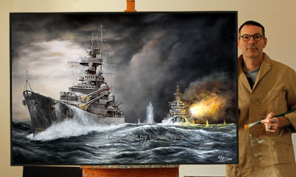 Schlachtschiff Bismarck im Gefecht mit der Hood