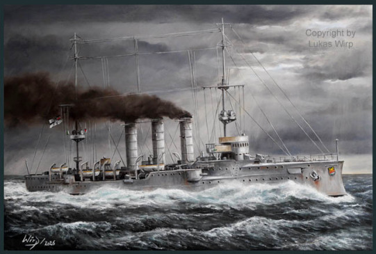Marine Gemälde SMS Emden im 1. Weltkrieg